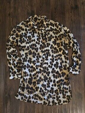 Zara Leopard Print Button-Up Shirt in Brown and Cream